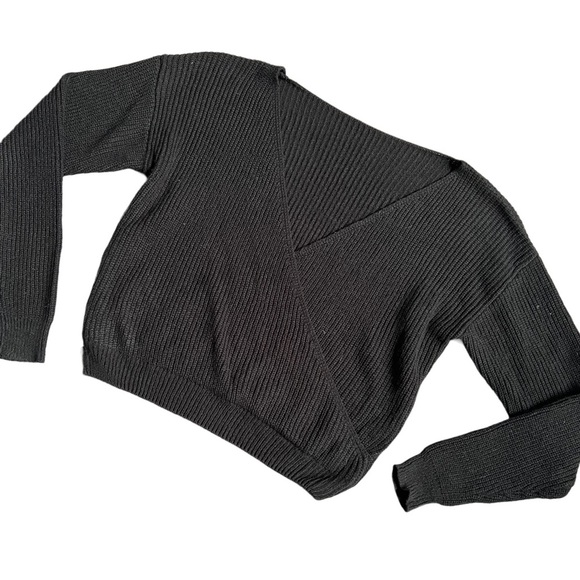 SHEIN BLACK V NECK RIBBED LONG SLEEVE WRAP SWEATER SIZE SMALL - Picture 2 of 7